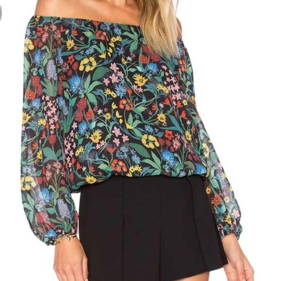 Alice & Olivia Alta Peasant Top in Chelsea Wildflower & Black sz S EUC - Picture 1 of 9